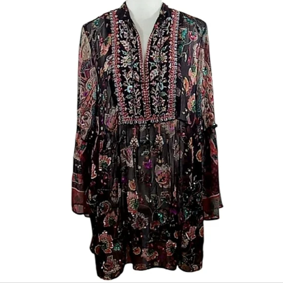 Soft Surroundings Asteria Beaded Sequin Tunic Top Varenna Plum Mixed Floral Sz S - Picture 7 of 16